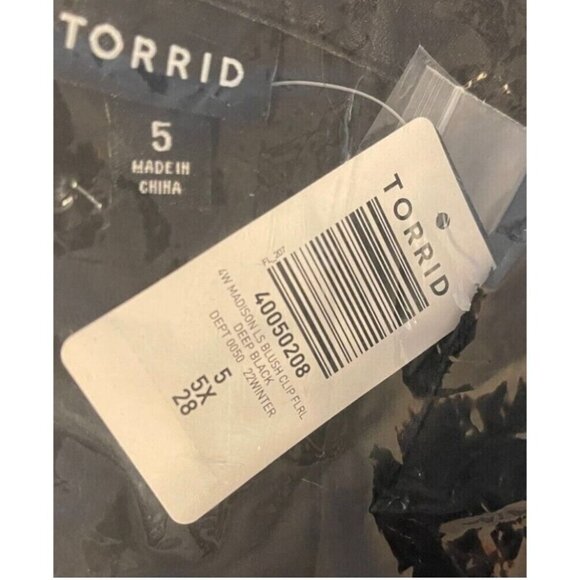 Torrid +5 Black Button Down Collar Sheer Chiffon Clip Floral Long Sleeve Shirt - Picture 6 of 6